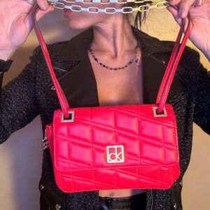 Calvin Klein Vibrant Red Quilted Shoulder Bag
